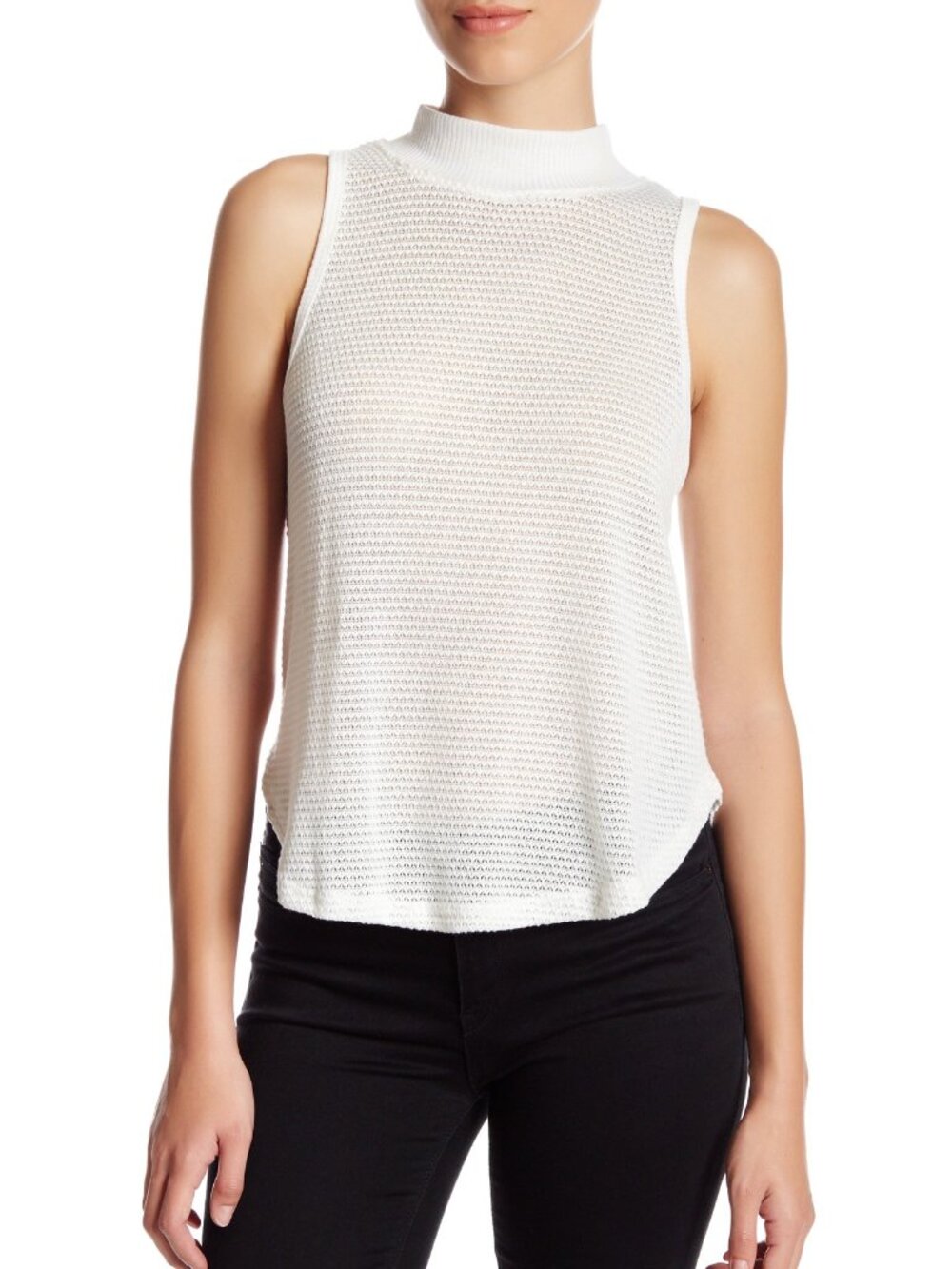 H.I.P. NEW Top Hi-Lo Trapeze Tank Womens L Sheer Knit Net IVORY